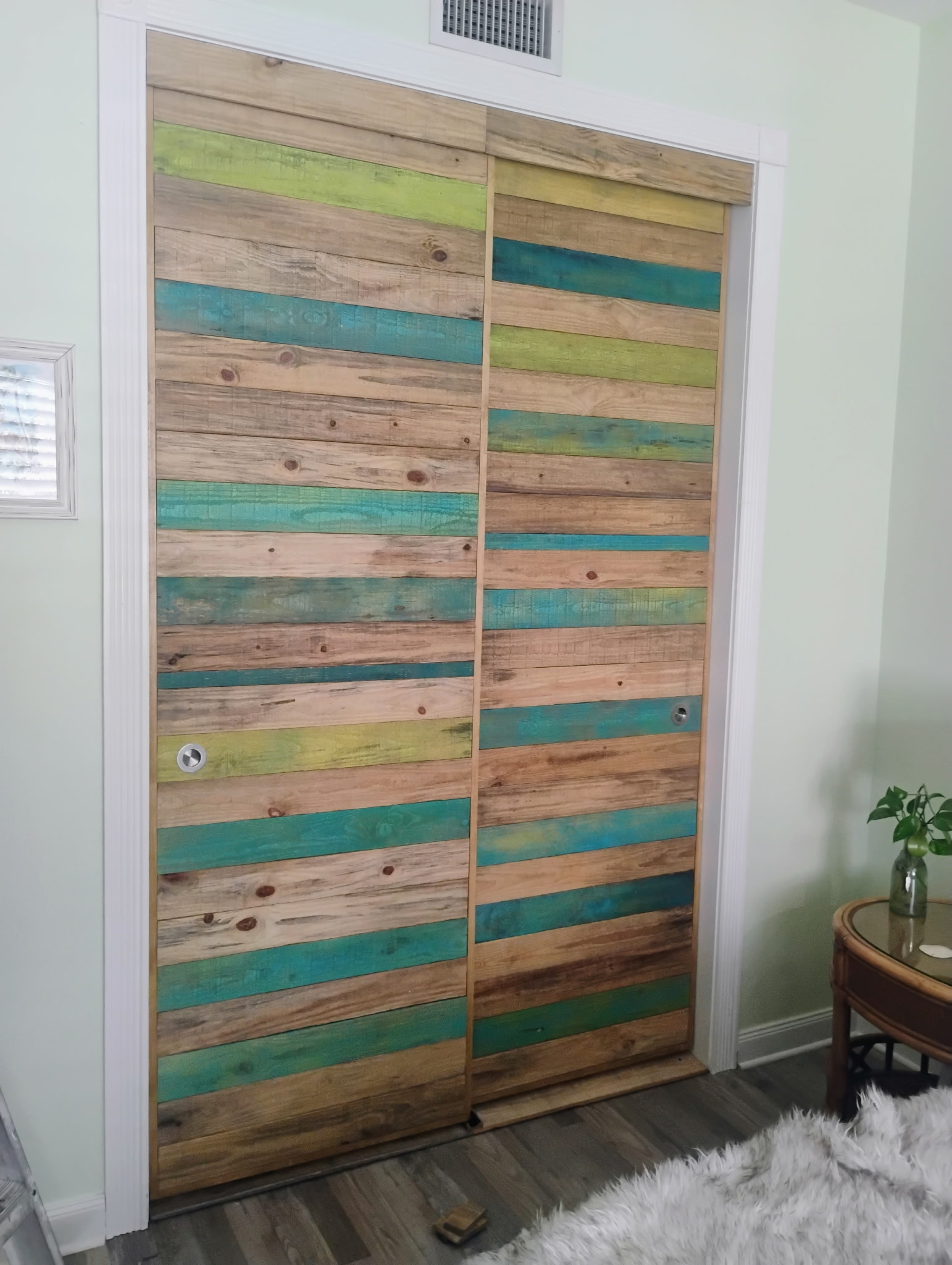 Custom wood sliding doors installed by Beach Boys Remodeling