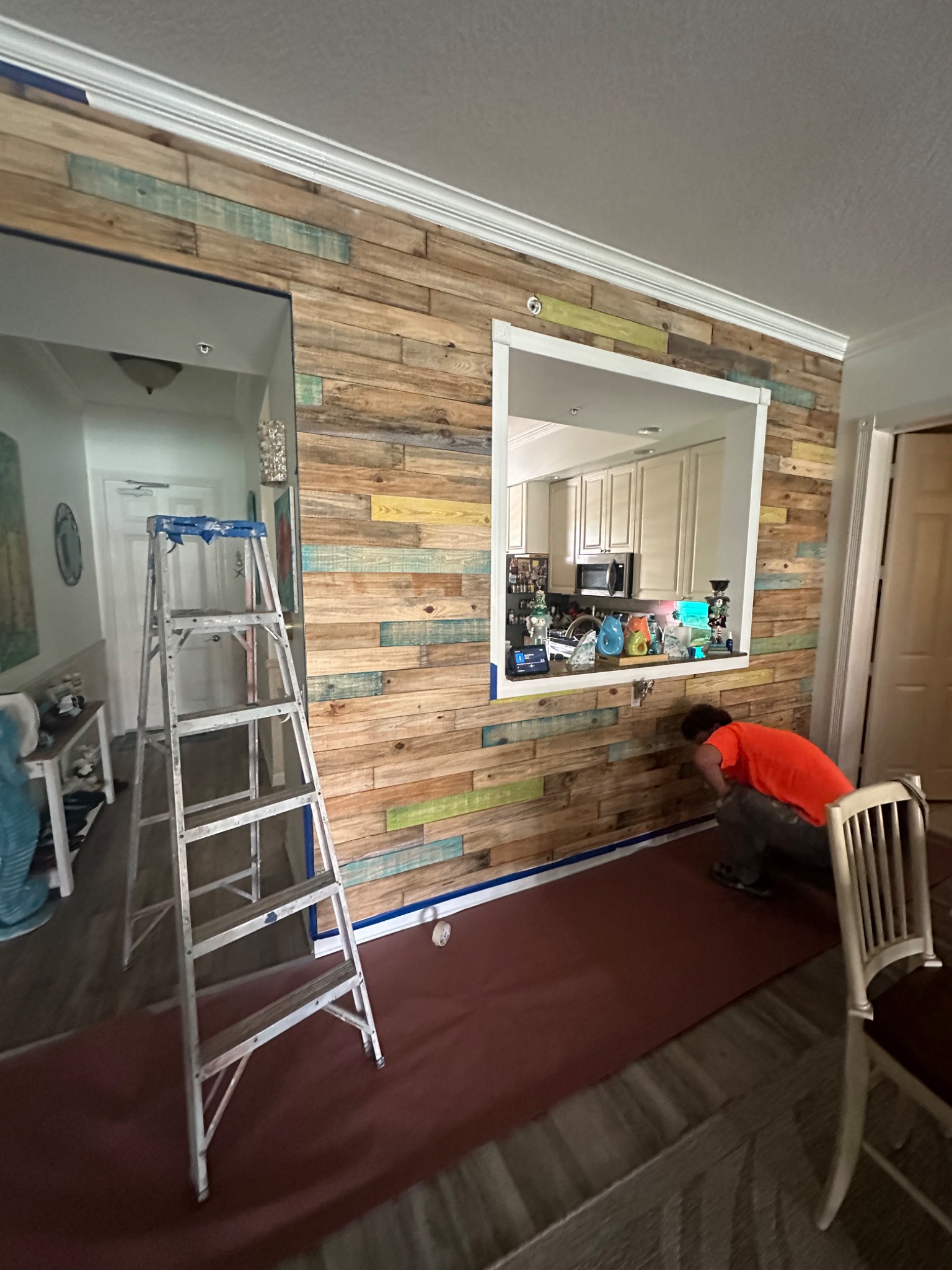 Custom wood accent wall installation